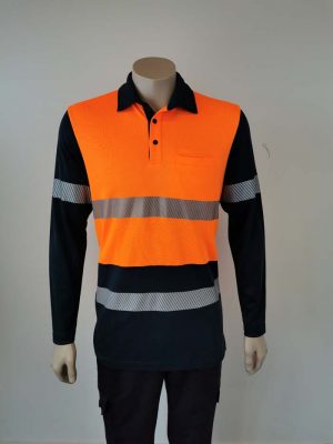Hi Vis Polo Long Sleeve With Segmented Reflective Tape