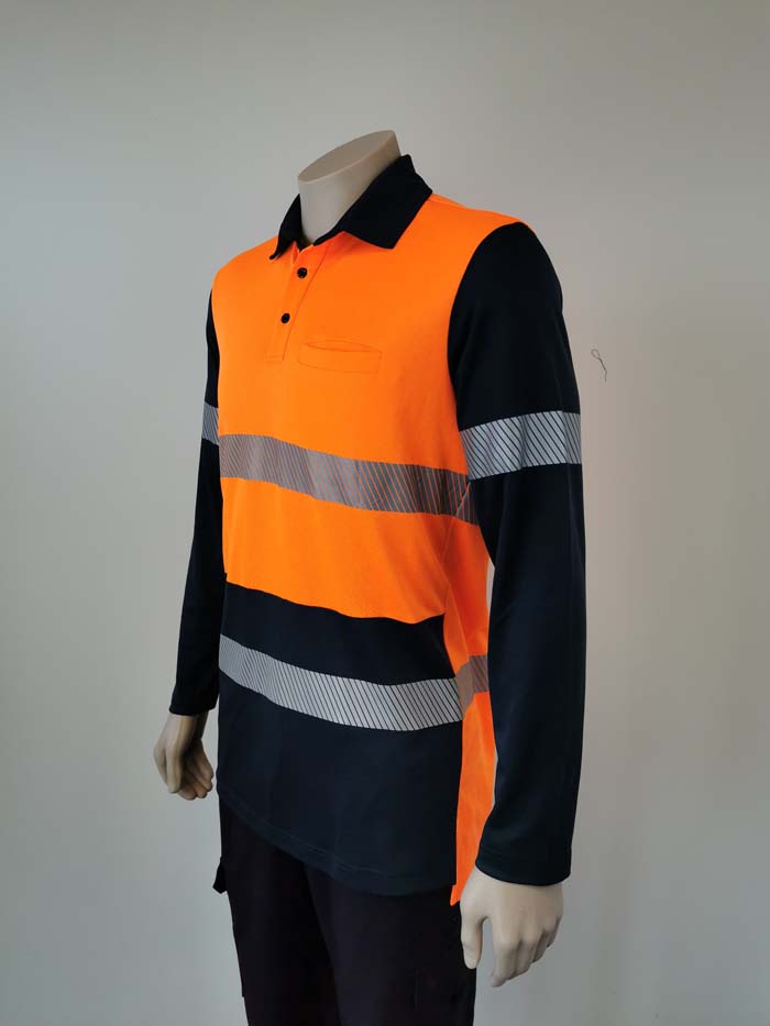 Hi Vis Polo Long Sleeve with Segmented Tape & Chest Pocket